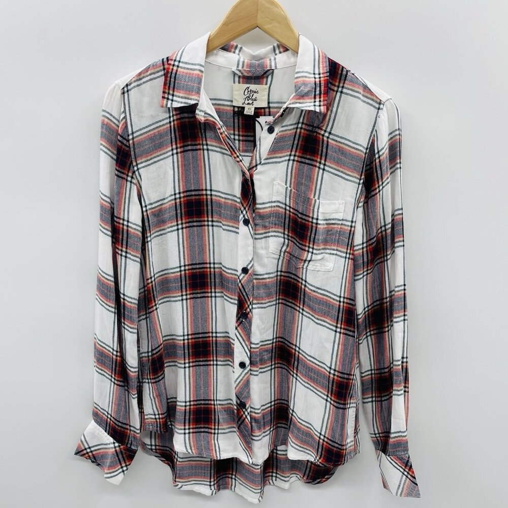 Stitch Fix Cosmic Blue Love Womens XS Plaid Hayley Button Down Woven Top 1868